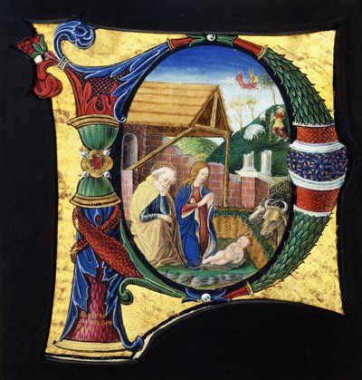 1490年頃のキリスト降誕のシーンを描いた、歴史に残る大きな「P」 作： Giovanni Pietro Medici Da Crema