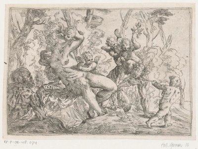 プッティとヴィーナスに捕らえられたサテュロス 作： Giovanni Pietro Possenti