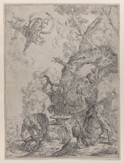 鍛冶屋が金床をハンマーで叩いているヴァルカンの鍛冶場..., 1640-59. 作： Giovanni Pietro Possenti