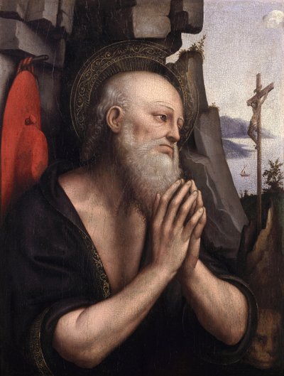 悔悛する聖ジェローム（パネルに油彩） 作： Giovanni Pietro Rizzoli Giampietrino