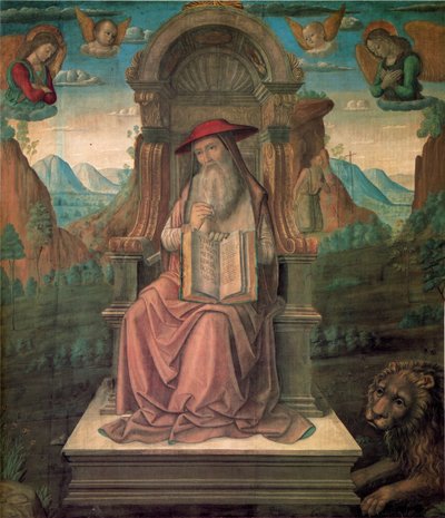 聖ヒエロニムス即位、1475年頃。 作： Giovanni Santi