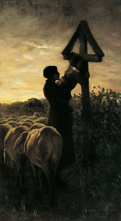 ジョヴァンニ・セガンティーニ（1858-1899）の「キス・クロス」。 作： Giovanni Segantini