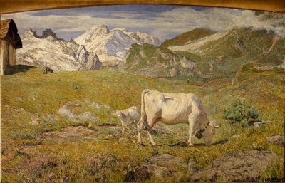 春の牧草地（油彩・キャンバス 作： Giovanni Segantini