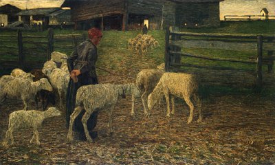 ジョバンニ・セガンティーニ（1858-1899）の「折り返し」。 作： Giovanni Segantini
