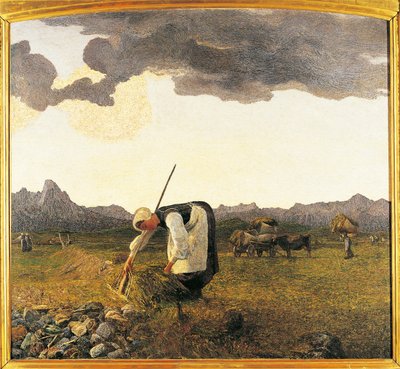 スイス、サンモリッツ、The Hay Harvest 作： Giovanni Segantini