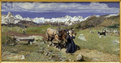 春のアルプスの山々（1879年、油彩・キャンバス 作： Giovanni Segantini