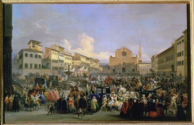 カーニバルの際のサンタクローチェ広場の眺め、1846年 作： Giovanni Signorini
