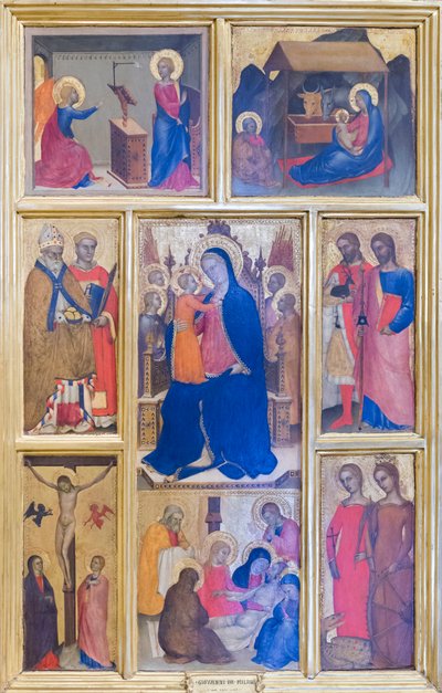 聖母マリアと子供、聖人とキリストの生涯の場面 作： Giovanni da Milano