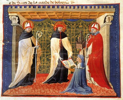 ジョヴァンニ・ダ・モデナによる呉服商組合の法令のミニチュア 作： Giovanni da Modena