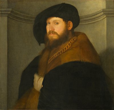 1525-1530年頃の金の鎖を身に着けている紳士の肖像（キャンバスに油彩） 作： Giovanni de Busi Cariani