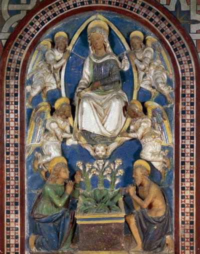 聖母被昇天」ジョヴァンニ・デッラ・ロッビア（1469-1529）作のマジョリカ、イタリア、トスカーナ州ポッピのグイディ伯爵の旧城、司祭宮殿パラッツォ・プレトリオ。 作： Giovanni della Robbia