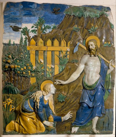 ジョヴァンニ・デッラ・ロッビア（1469-1529）による陶製レリーフ「Noli Me Tangere」（フィレンツェ、バルジェッロ美術館蔵 作： Giovanni della Robbia