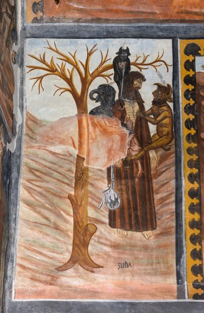 キリストの受難の物語ユダは30デナリでイエスを裏切った後、首を吊る。 作： Giovanni di Cherasco Botoneri