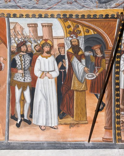 キリストの受難の物語：イエスを断罪し、手を洗うピラト 作： Giovanni di Cherasco Botoneri