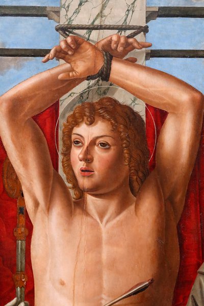 聖セバスチャンと聖リベラリス、グレゴリー、フランシスコ、ロック 作： Giovanni di Niccolo Mansueti
