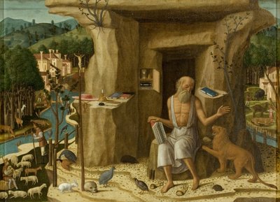 風景の中の聖ジェローム（キャンバスに油彩） 作： Giovanni di Niccolo Mansueti