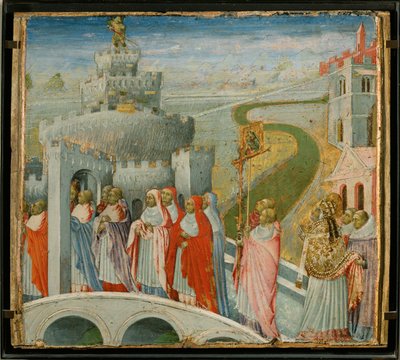 La procession de Saint Gregoire au Chateau Saint-Ange -サンタンジェロ城での聖グレゴリオの行列 ... 作： Giovanni di Paolo