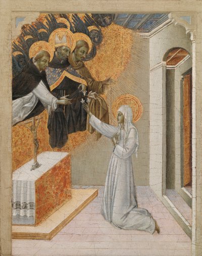 祭壇画のプレデラ パネル: ドミニコ会の習慣に投資されたシエナの聖カタリナ 作： Giovanni di Paolo