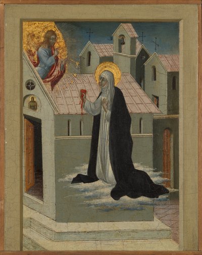 キリストと心を交換するシエナの聖カタリナ。 作： Giovanni di Paolo