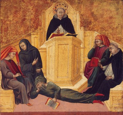 聖トマス・アクィナス、アヴェロエと対立 作： Giovanni di Paolo