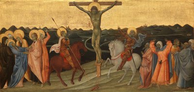 はりつけ マリア、ヨハネ、マグダラのマリア、聖ロンギヌス、回心した百人隊長との磔刑 作： Giovanni di Paolo di Grazia