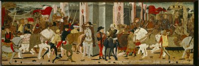 カッソーネのパネル：ロムルスとタティウスのローマへの凱旋 作： Giovanni di Ser Giovanni