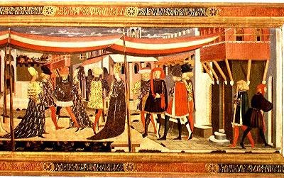 アディマリ・カッソーネからの正面図、右手部分の詳細、1450年頃（パネルにテンペラ）（80304の詳細）（123486も参照 作： Giovanni di Ser Giovanni Scheggia