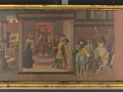 トラヤヌスと未亡人の物語 カッソーネ・パネルの細部 1450年頃 パネルにテンペラ 作： Giovanni di Ser Giovanni Scheggia
