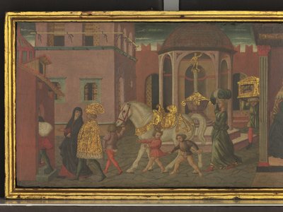 トラヤヌスと未亡人の物語 カッソーネ・パネルの細部 1450年頃 パネルにテンペラ 作： Giovanni di Ser Giovanni Scheggia