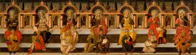 「7つのリベラル アーツ」 (算術、幾何学、音楽、占星術、論理、修辞学、文法) - 7 つのリベラル アーツ - ジョヴァンニ ディ セル ジョヴァンニの絵画 作： Giovanni di Ser Giovanni Scheggia