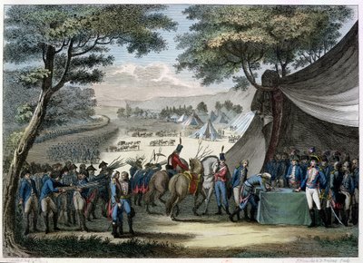オシュ将軍（1768-97）によるヴァンデの太平洋1795年4月20日（カラー彫刻） 作： Karl Girardet