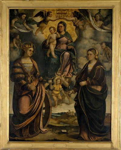 聖キャサリンとアポロニアの間のマドンナとチャイルド、1526年。 作： Girolamo Dal Toso