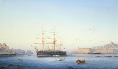 マルタのグランドハーバーに停泊中のHMSアレクサンドラ 作： Girolamo Gianni