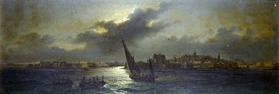 マルタからの眺め-港の外（油彩・ボード） 作： Girolamo Gianni
