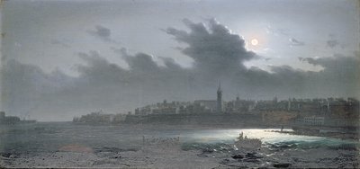 1876年の夜、港から離れたマルタの眺め 作： Girolamo Gianni