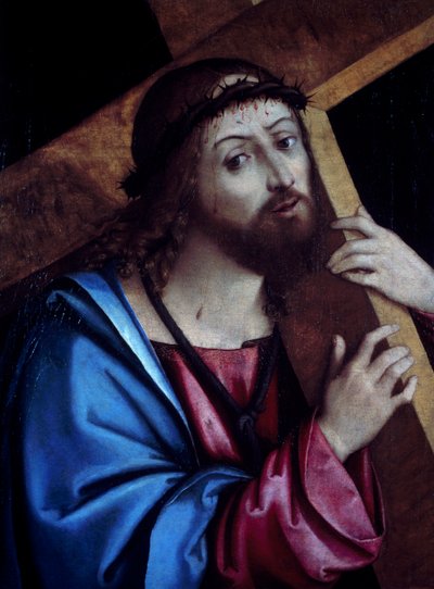 十字架を運ぶキリスト、コティニョーラとして知られるジローラモ・マルケージ作（1471-1540年頃）、テンペラ、カンヴァス、41x56cm。 作： Girolamo Marchesi da Cotignola