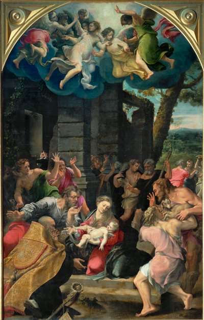 聖ベネディクトと羊飼いたちの礼拝... 作： Girolamo Mazzola Bedoli