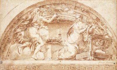 受胎告知：ルネットのデザイン、 作： Girolamo Mazzola Bedoli