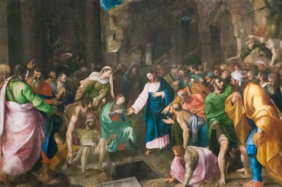 Ressurreição de Lázaro, c.1555 (óleo sobre tela) 作： Girolamo Muziano