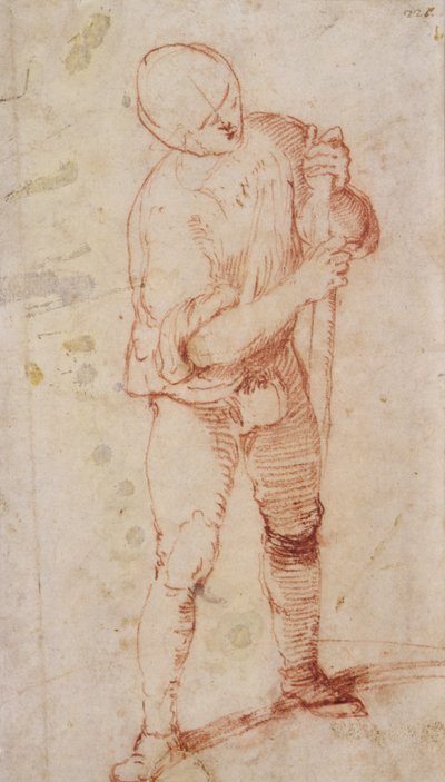 杖を持つ立役者（紙にチョーク 作： Girolamo Romanino