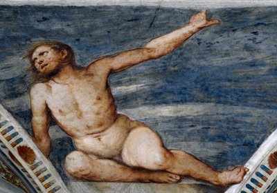 男性の裸体 ジロラモ・ロマーノ（1484年頃～1559年以降）のフレスコ画の詳細、ベルナルド・クレシオの依頼によるもの 作： Girolamo Romanino