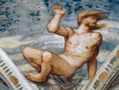 男性の裸体 ジロラモ・ロマーノ（1484年頃～1559年以降）のフレスコ画の詳細、ベルナルド・クレシオの依頼によるもの 作： Girolamo Romanino
