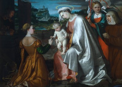 聖ウルスラ、ローレンス、アンジェラ・メリチの前での聖カタリナの神秘的な結婚、ジロラモ・ロマニノ（1484年頃-1562年以降）作 作： Girolamo Romanino