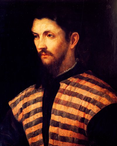 ジロラモ・ロマーノ（イル・ロマーノ）（1485-1560）の「男性の肖像」は、油彩・キャンバスです。 作： Girolamo Romanino