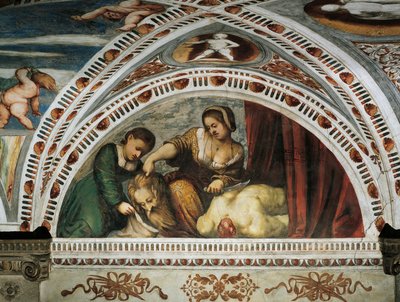 ジュディスとホロフェルネスの物語、ジローラモ・ロマニーノによるフレスコ画の詳細（1484年頃-1559年以降）、ベルナルド・クレシオの委託 作： Girolamo Romanino