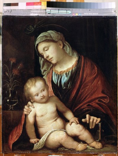 「マドンナと子供」 ジェロラモ・ロマニーノ作 (1485/6-1566) 1520年頃 エルミタージュ美術館、サンクトペテルブルク 作： Girolamo Romanino