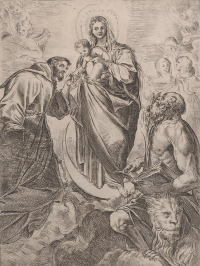 聖ジェロームとフランシスと聖母、1660-80。 作： Girolamo Rossi