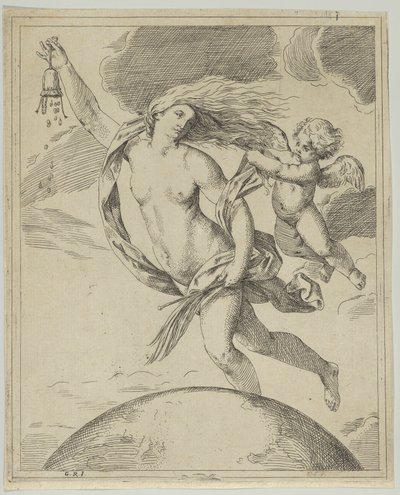 地球上空を飛んでいる幸運...、約。 1660-80。 作： Girolamo Scarsello