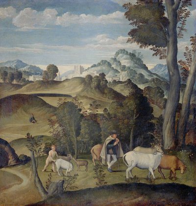 アポロの群れから牛を盗む若いマーキュリー 作： Girolamo da Santacroce (ca.1480 1556) (attributed to)