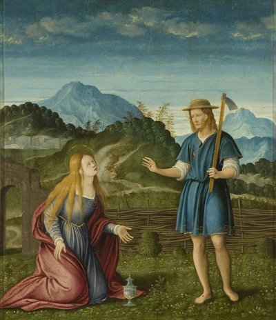 「ノリ・ミー・タンジェレ」、マグダレンに現れるキリスト、1525年頃（パネルに油彩） 作： Girolamo da Santacroce